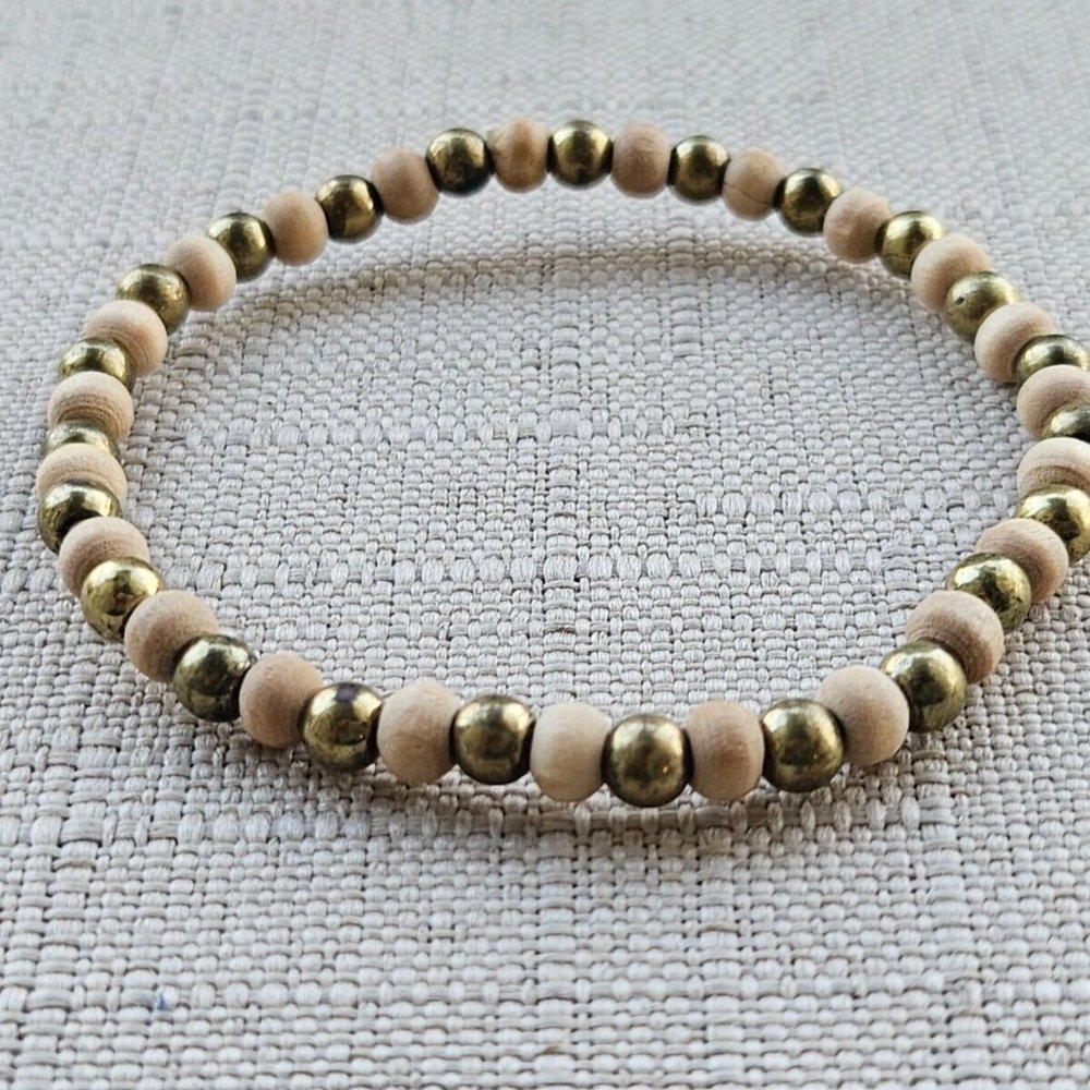 Women Bracelet Real Wood Tan Beads Stretched Wrist band Fashion Jewelry